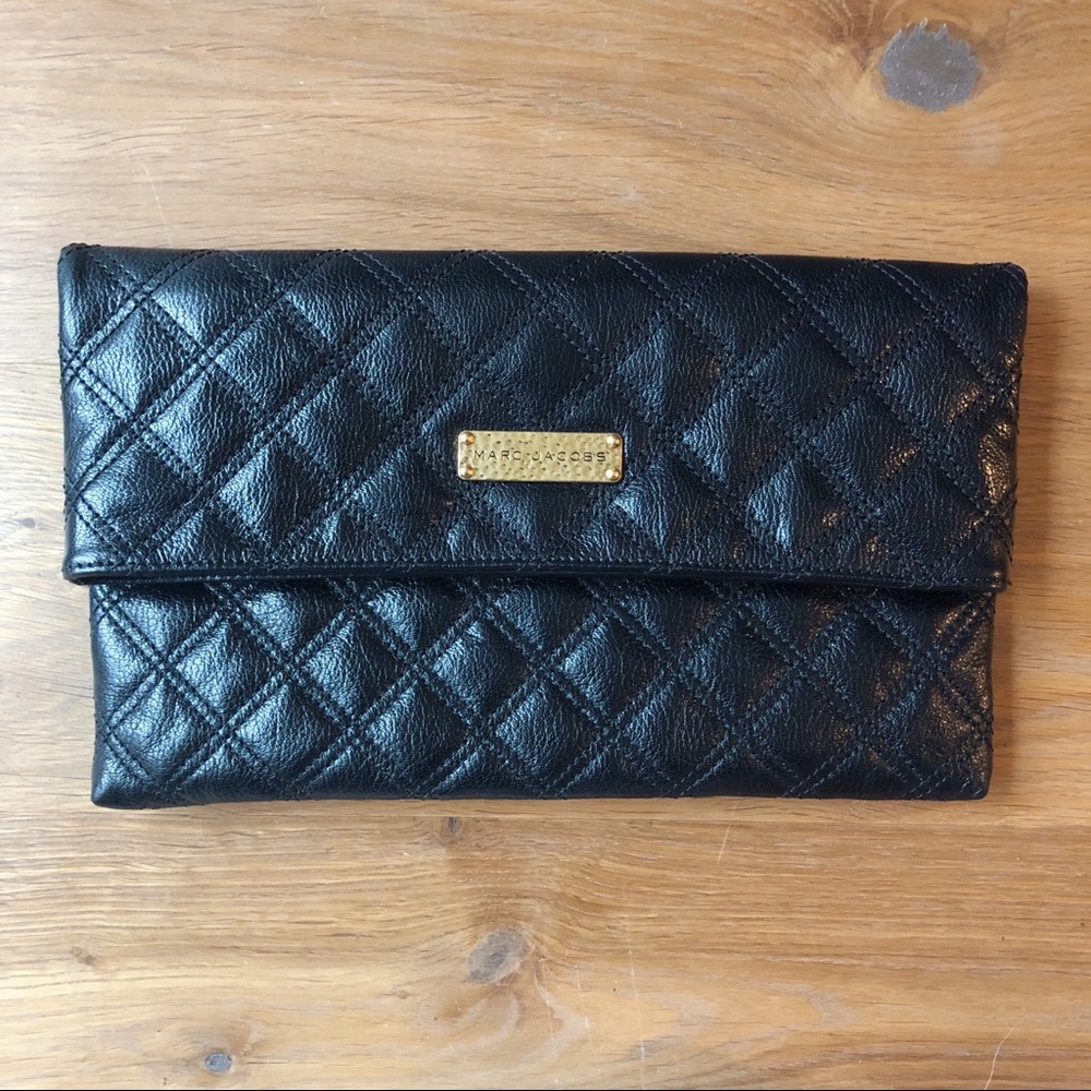 MARC JACOBS, Eugenia quilted leather clutch.